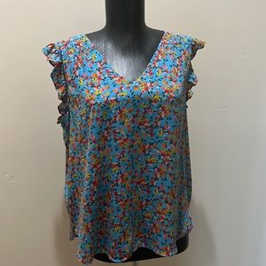 Ann Taylor loft blue floral blouse size medium